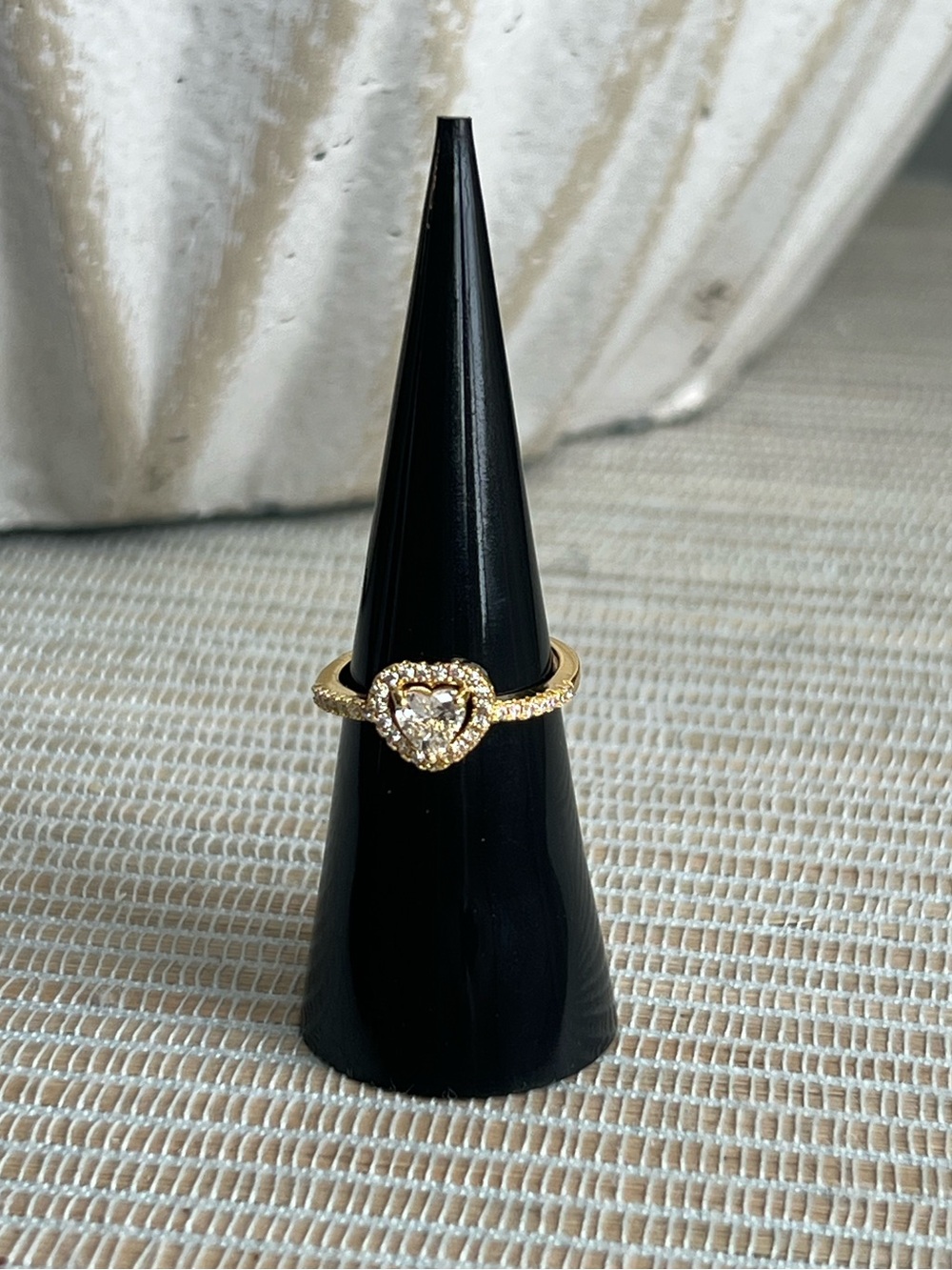 Adjustable Gold Heart Halo Ring with Clear Stones